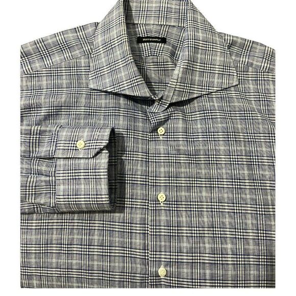 Suitsupply Men's Long‎ Sleee Dress Shirt Nova Check Cotton Size 17 3/4 - 45 - Picture 5 of 9